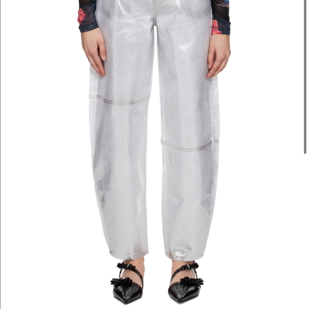 Ganni Silver coated jeans barrel leg